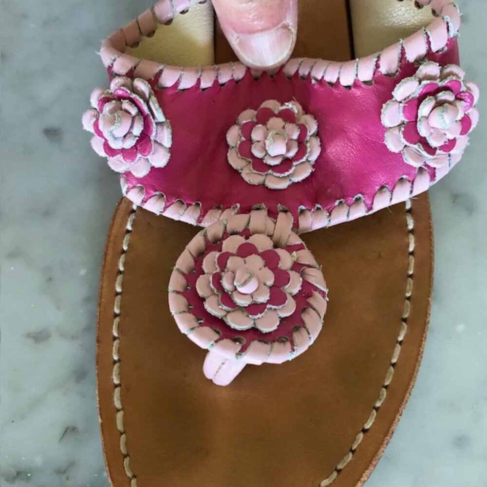Jack Rogers Pink Floral Leather Heeled Sandals - Picture 4 of 15